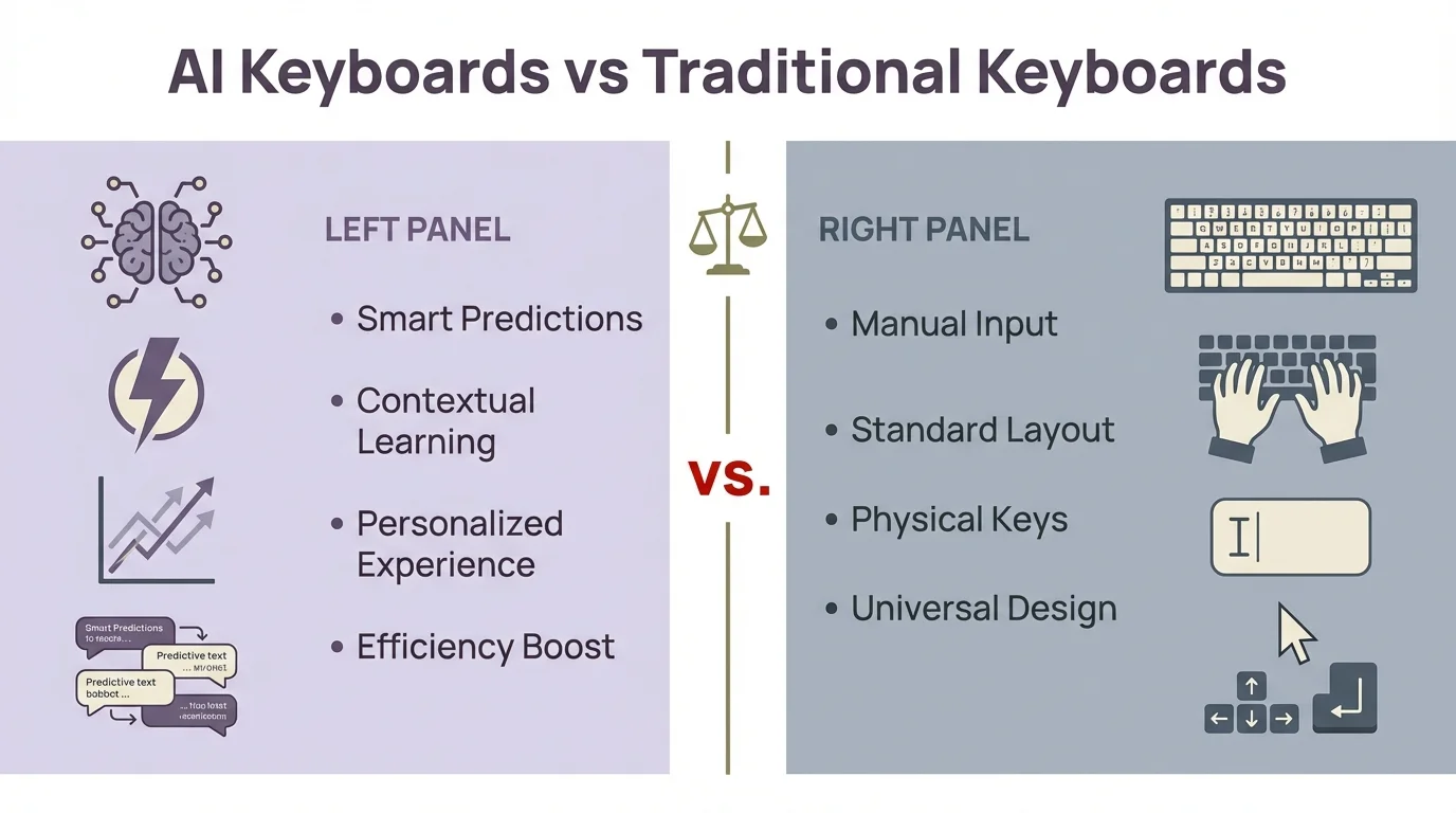 Visual comparison of AI keyboards versus traditional keyboards showing key features and differences