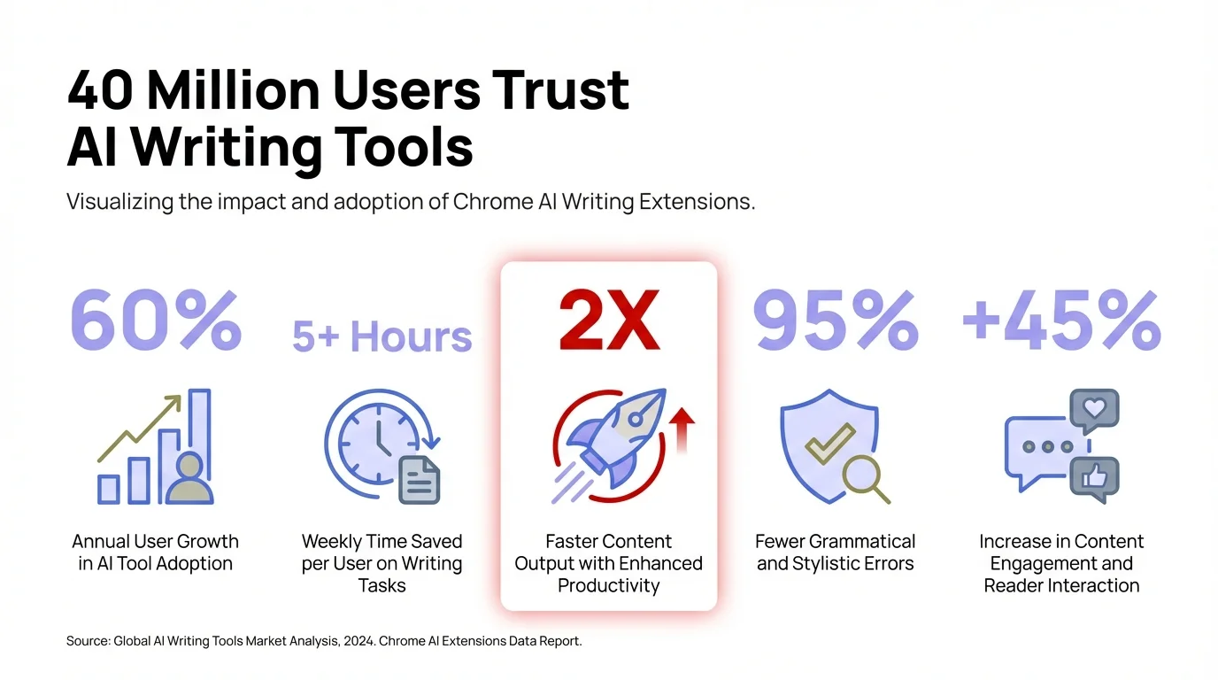 AI Writing Extension Impact Statistics - 40 Million Users Trust AI Writing Tools with productivity improvements and adoption rates