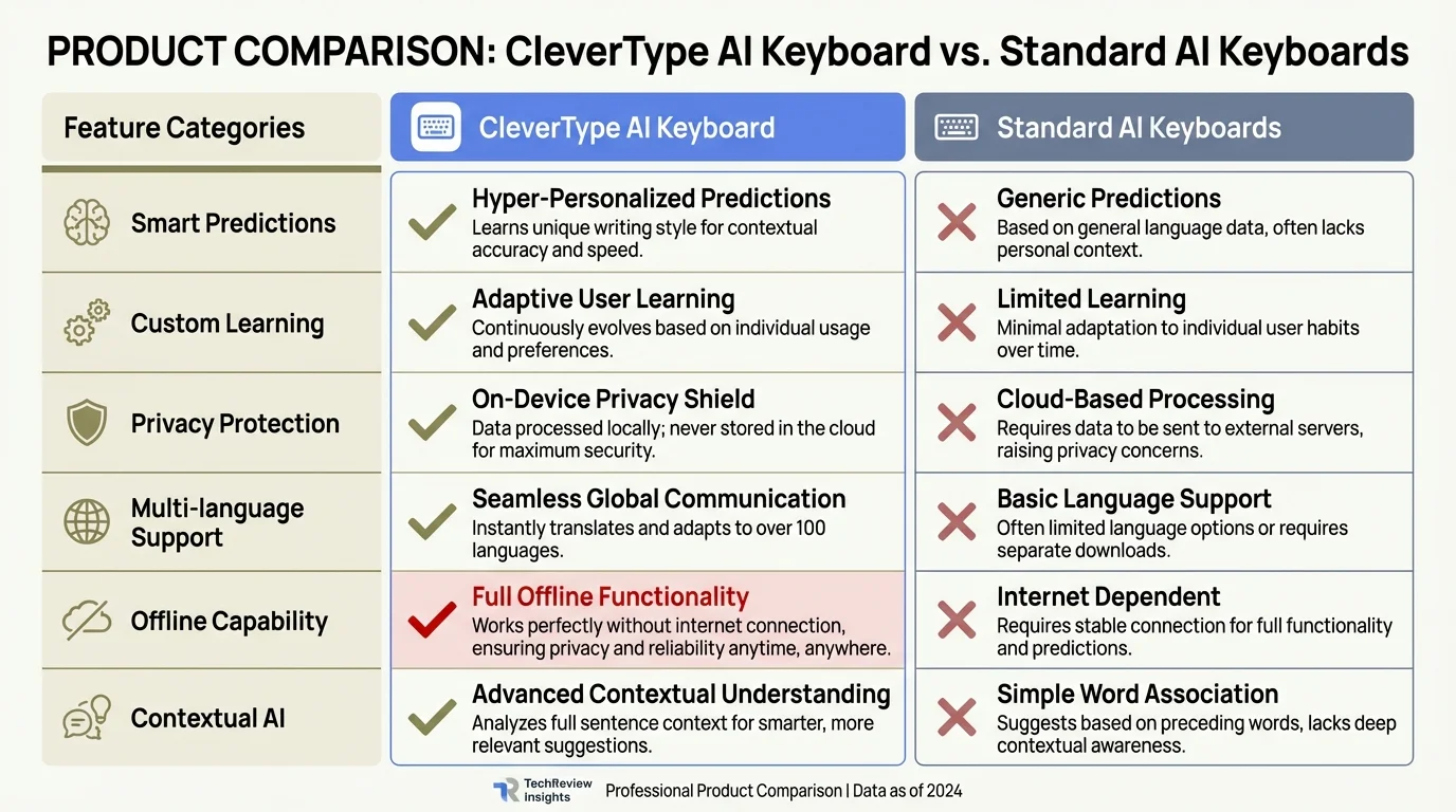 CleverType AI Keyboard vs Standard AI Keyboards - Feature Comparison Matrix