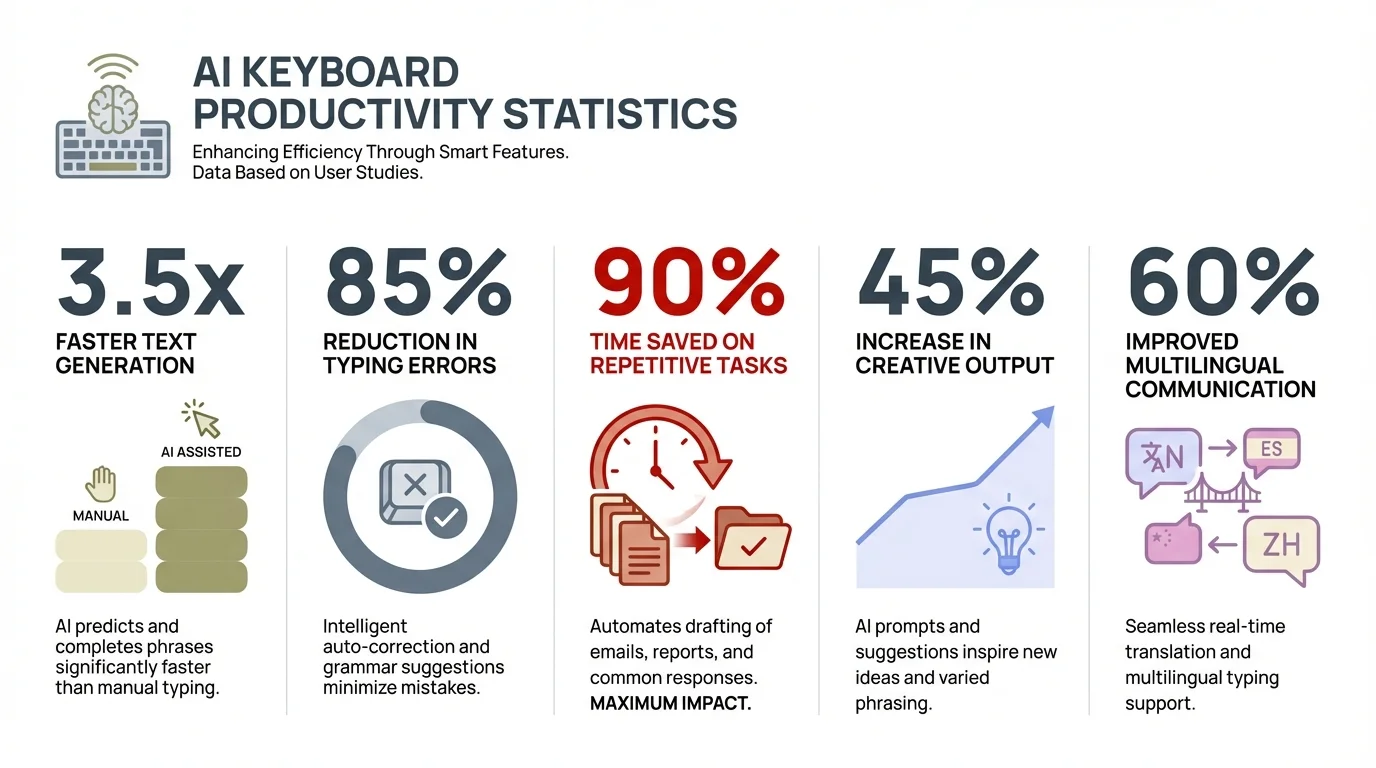 AI Keyboard Productivity Statistics showing time savings and efficiency gains for professionals