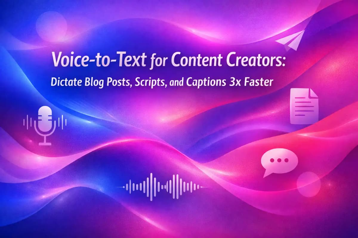 Featured image for article: Voice-to-Text for Content Creators: Dictate Blog Posts, Scripts, and Captions 3x Faster