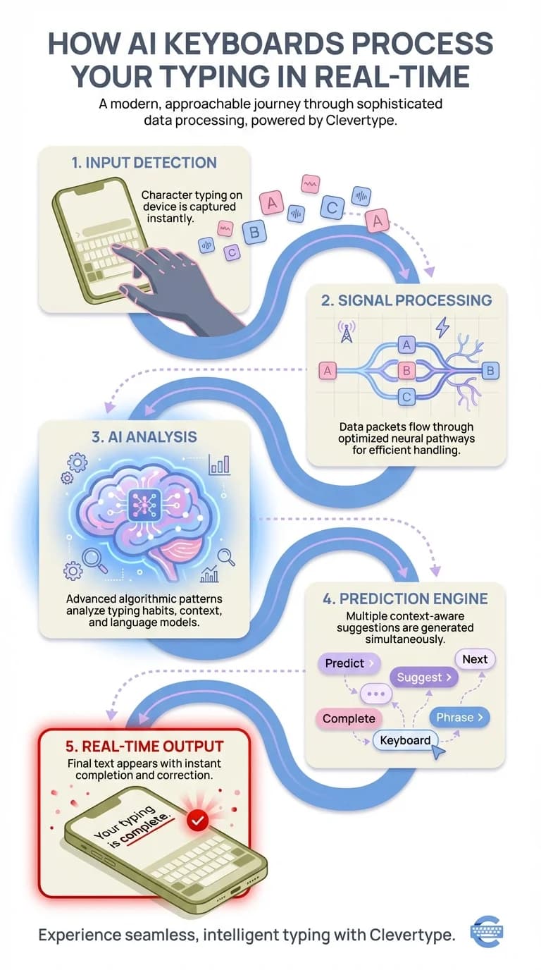 How AI Keyboards Process Your Typing in Real-Time - A visual breakdown of the three-layer prediction system