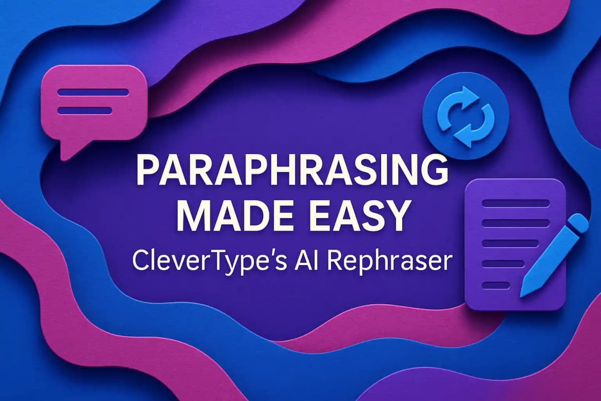 CleverType Blog Post Thumbnail: Paraphrasing Made Easy: CleverType's AI Rephraser Featured image for article: Paraphrasing Made Easy: CleverType's AI Rephraser